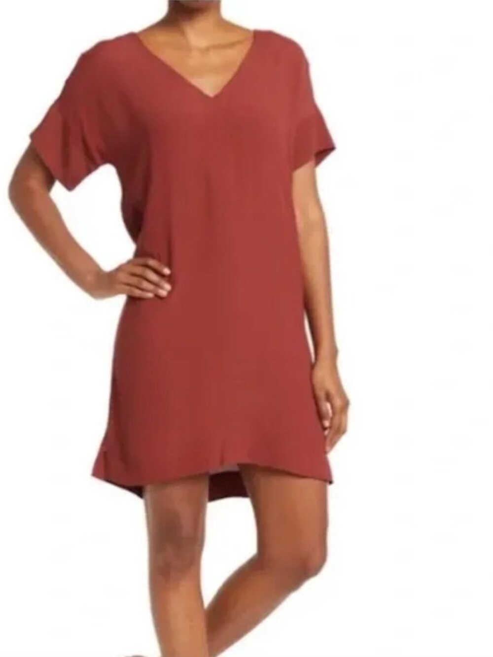 Madewell v-neck mini dress rust orange shift dress oversized size medium